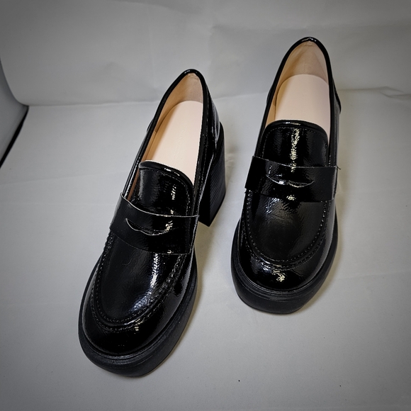PRINCESS POLLY Black Loafer Platform Heels - Picture 7 of 9